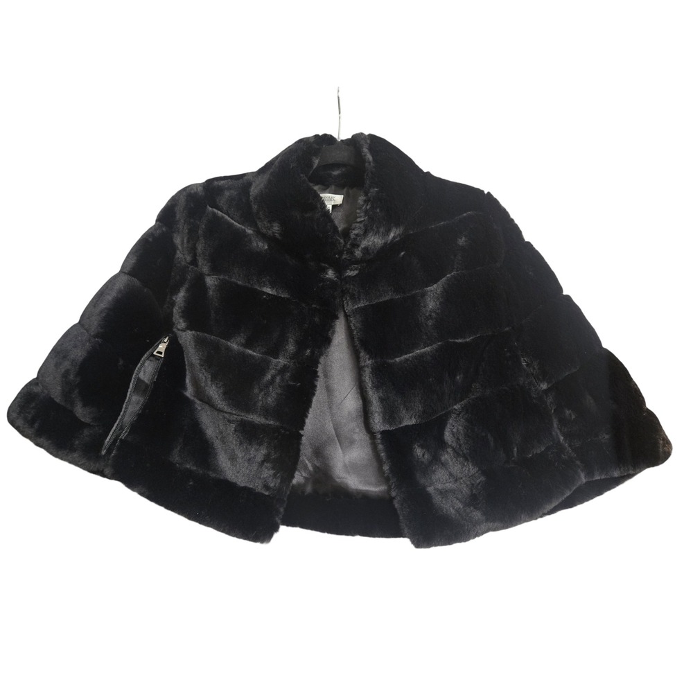 Badgley‎ Mischka Black Faux Fur Capelet Zipper Arm Slits Small Outerwear Wrap